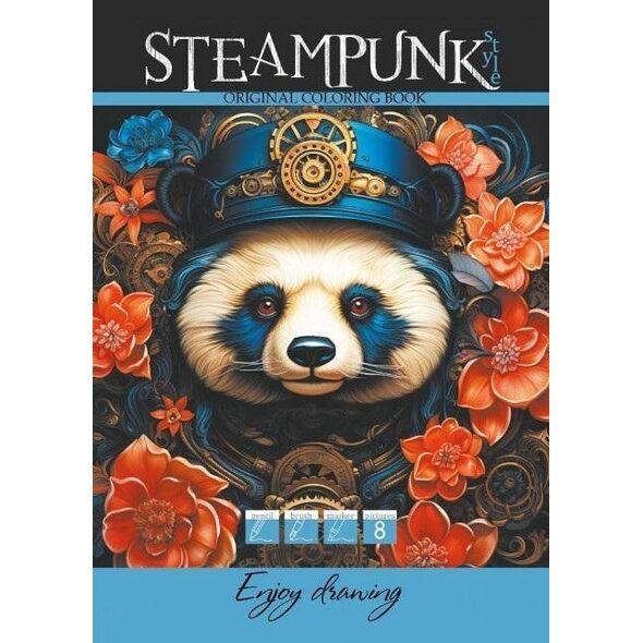 Kolorowanka A4 8 obrazków Steampunk Panda