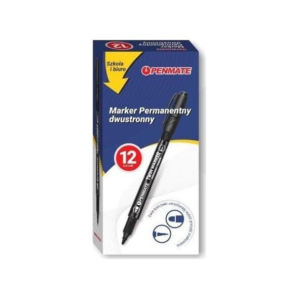 Marker dwustronny czarny (12szt) PENMATE