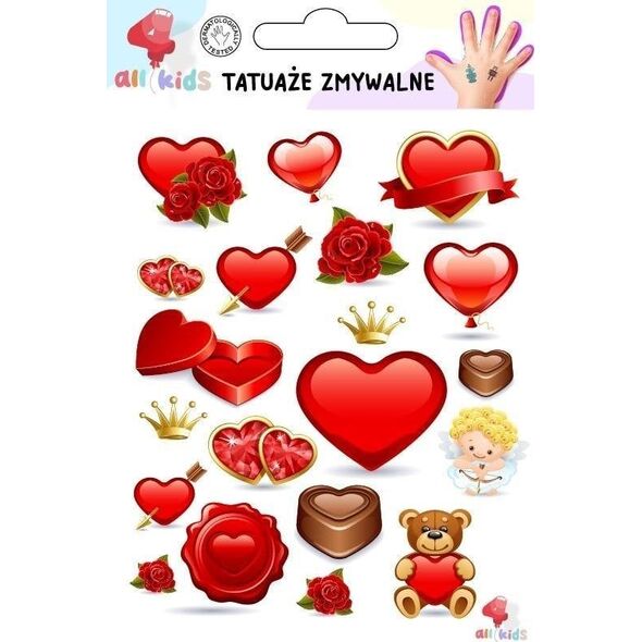 Tatuaże zmywalne dla dzieci Serca Walentynki