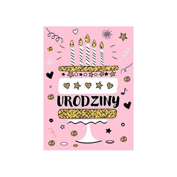 Karnet B6 Urodziny - Tort brokat