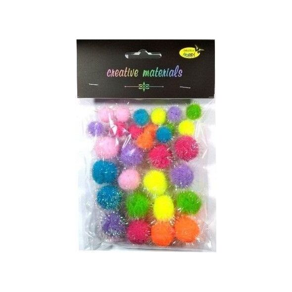Pompony glitter wiosenne 15-25mm 30szt