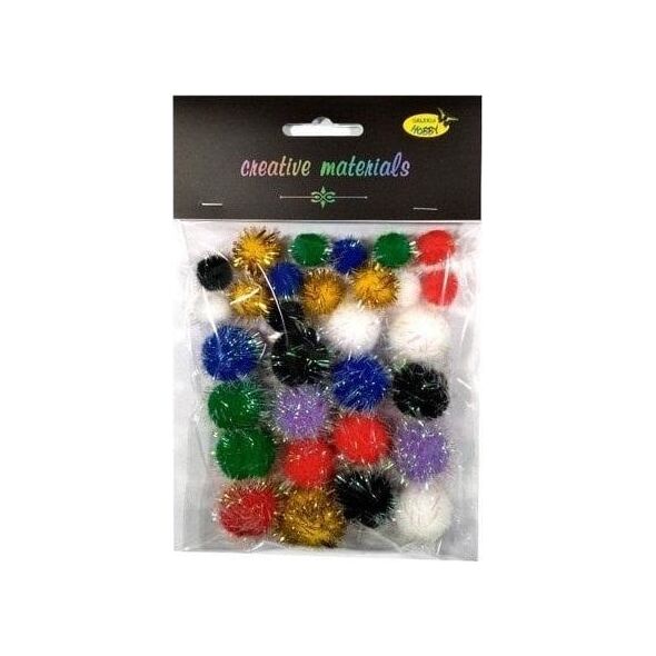 Pompony glitter kolorowe 15-25mm 30szt