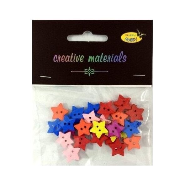 Guziki drewniane kolorowe gwiazdki 15mm 6g ok 30sz