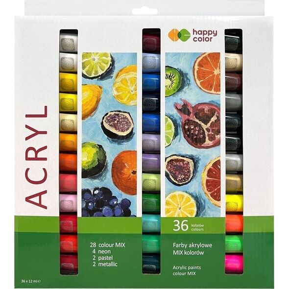 Farba akrylowa 12ml 36 kolorów HAPPY COLOR