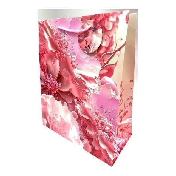 Torebka ozdobna matowa 26x32x12cm różowe kwiaty