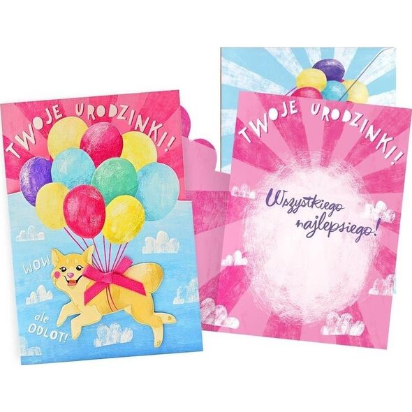 Karnet B6 Urodziny piesek balony