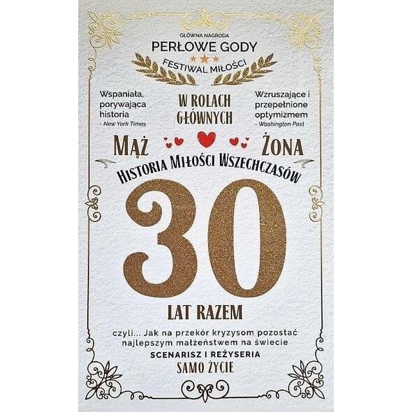 Karnet 30 rocznica ślubu (perłowa)