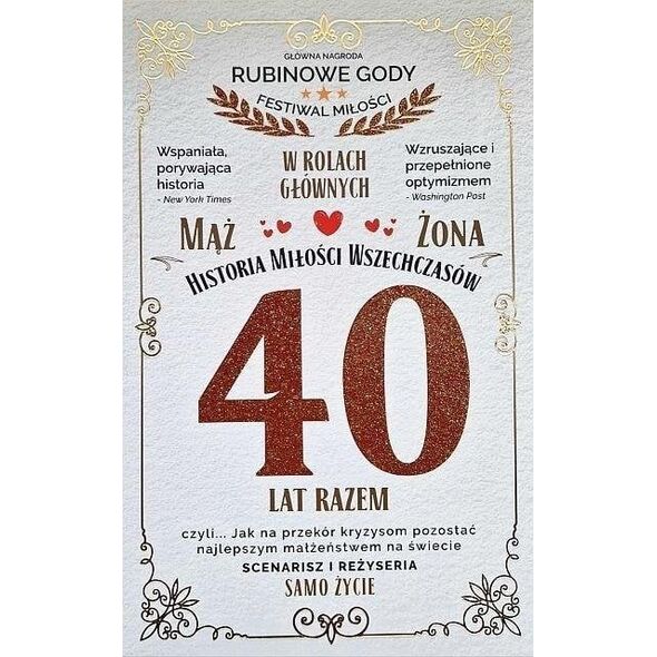 Karnet 40 rocznica ślubu (rubinowa)