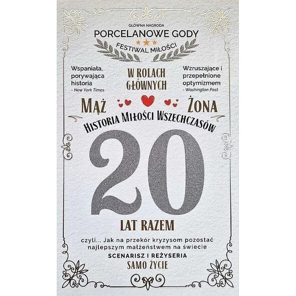 Karnet 20 rocznica ślubu (porcelanowa)