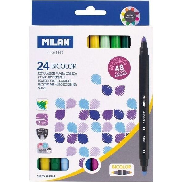 Flamastry Bicolor Dwustronne 48kol. 24szt MILAN