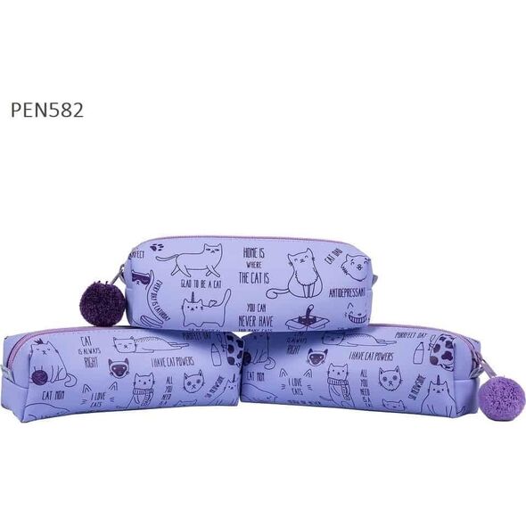 Piórnik jednokomorowy z pomponem Koty + napisy