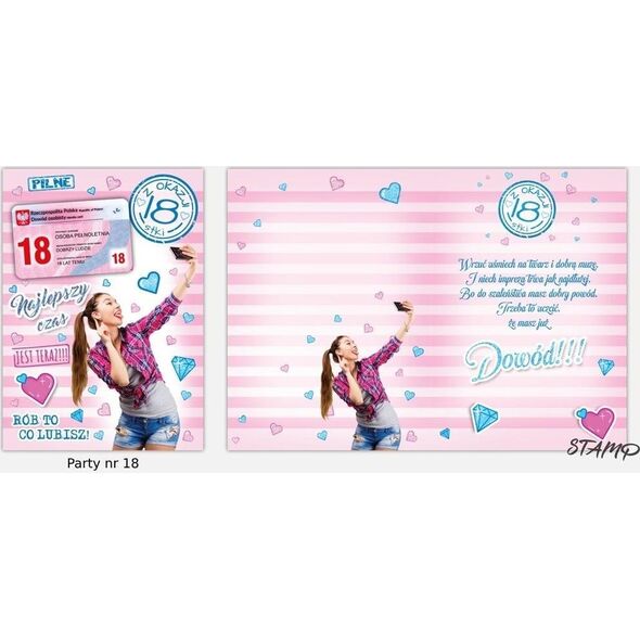 Karnet Party naklejany B6+koperta Urodziny 18 wz18