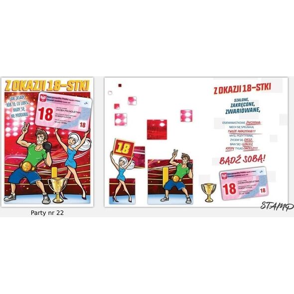 Karnet Party naklejany B6+koperta Urodziny 18 wz22