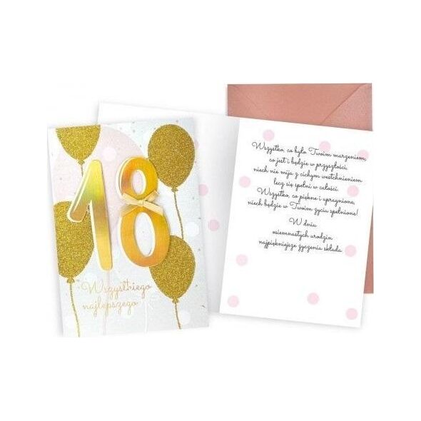 KUKARTKA Karnet Urodziny 18 złote balony