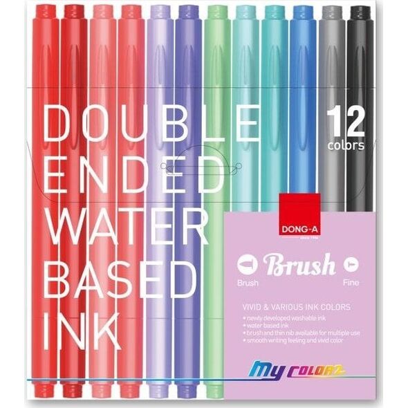 DONG-A PISAKI DWUSTRONNE MY COLOR 2 Z PĘDZELKIEM 12 KOLORÓW (8,00 proc.)