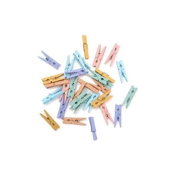 Klamerki mini drewniane rainbow 3cm 30szt