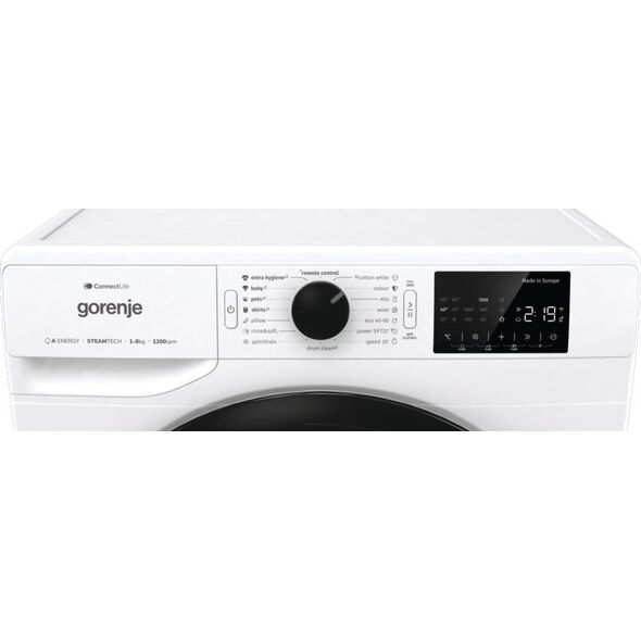 Gorenje Washing machine | WPNEI82A1SWIFI | Energy efficiency class A | Front loading | Washing capacity 8 kg | 1200 RPM | Depth 55 cm | Width 60 cm | Display | LED | Steam function | White