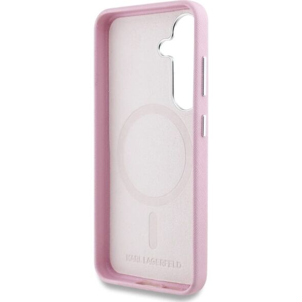 Etui Karl Lagerfeld Saffiano Full         Wrapped Elongated Metal Logo MagSafe do Samsung Galaxy S25 różowy