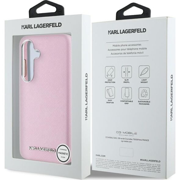 Etui Karl Lagerfeld Saffiano Full         Wrapped Elongated Metal Logo MagSafe do Samsung Galaxy S25 różowy