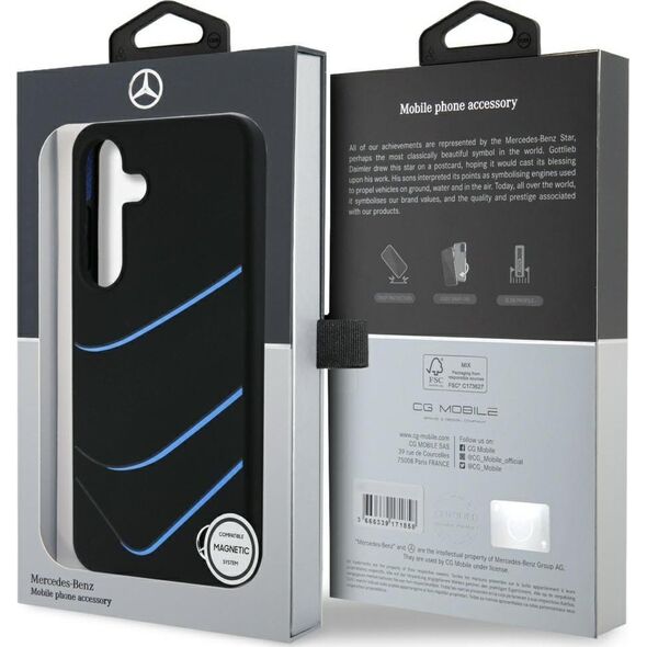 Etui Mercedes Silicone Contrasted Curves  MagSafe do Samsung Galaxy S25 czarny