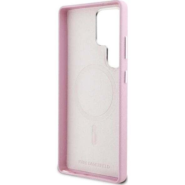Etui Karl Lagerfeld Saffiano Full         Wrapped Elongated Metal Logo MagSafe do Samsung Galaxy S25 Ultra różowy