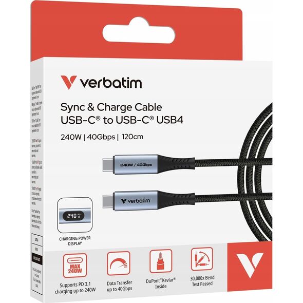 Verbatim 31849 kabel USB USB4 Gen 2x2 1,2 m USB C Czarny