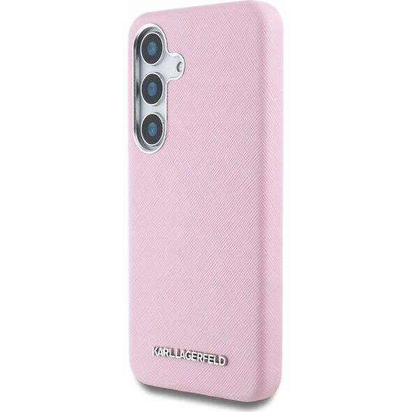 Karl Lagerfeld Saffiano Full Wrapped Elongated Metal Logo MagSafe Case for Samsung Galaxy S25+ Pink