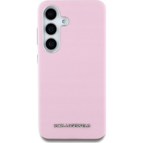 Karl Lagerfeld Saffiano Full Wrapped Elongated Metal Logo MagSafe Case for Samsung Galaxy S25+ Pink