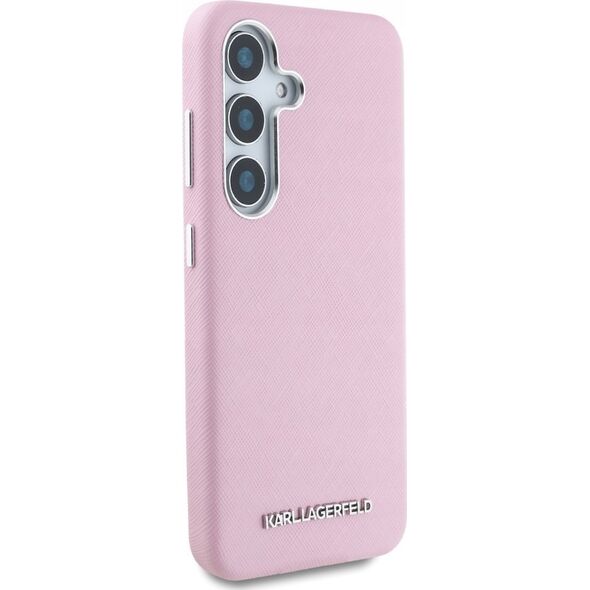 Karl Lagerfeld Saffiano Full Wrapped Elongated Metal Logo MagSafe Case for Samsung Galaxy S25+ Pink