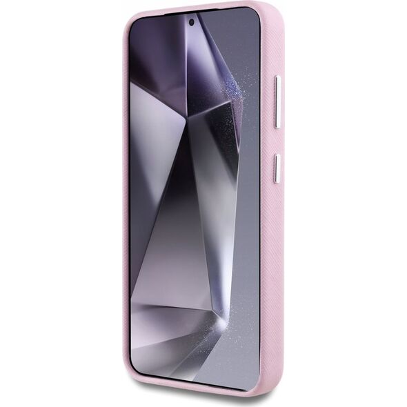 Karl Lagerfeld Saffiano Full Wrapped Elongated Metal Logo MagSafe Case for Samsung Galaxy S25+ Pink