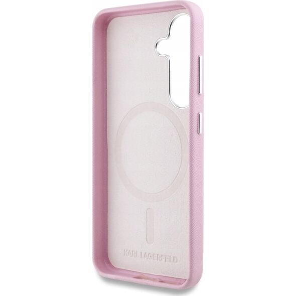 Karl Lagerfeld Saffiano Full Wrapped Elongated Metal Logo MagSafe Case for Samsung Galaxy S25+ Pink