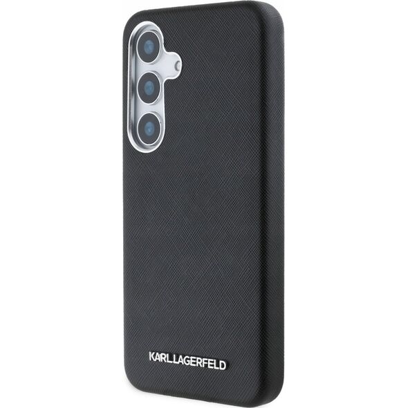 Karl Lagerfeld Saffiano Full Wrapped Elongated Metal Logo MagSafe Case for Samsung Galaxy S25 Black