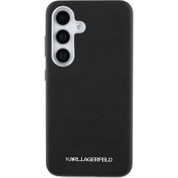 Karl Lagerfeld Saffiano Full Wrapped Elongated Metal Logo MagSafe Case for Samsung Galaxy S25 Black