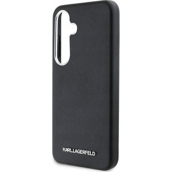 Karl Lagerfeld Saffiano Full Wrapped Elongated Metal Logo MagSafe Case for Samsung Galaxy S25 Black