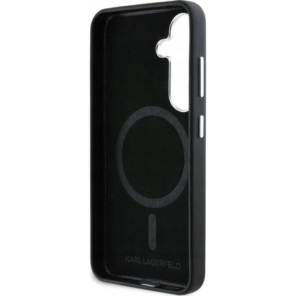 Karl Lagerfeld Saffiano Full Wrapped Elongated Metal Logo MagSafe Case for Samsung Galaxy S25 Black