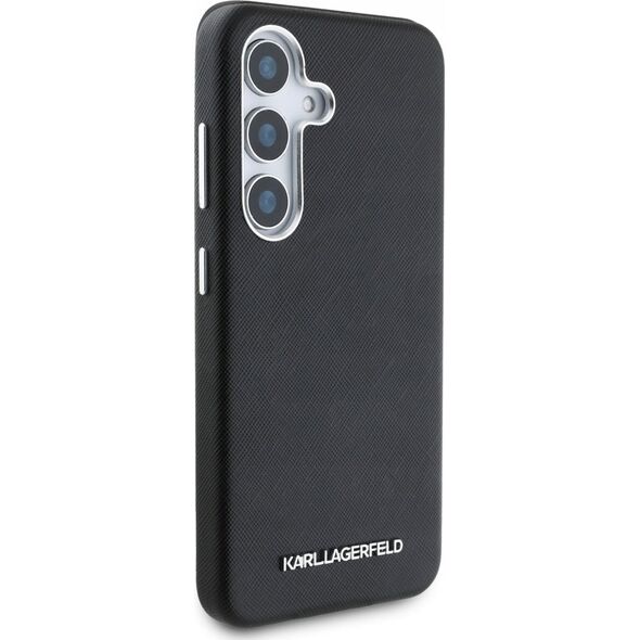 Karl Lagerfeld Saffiano Full Wrapped Elongated Metal Logo MagSafe Case for Samsung Galaxy S25+ Black