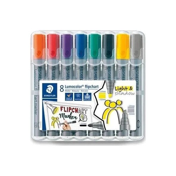 Staedtler STAEDTLER Lumocolor Flipchart-Marker 356/356B, 8er Etui nachfüllbar, DRY SAFE, auswaschbar, blockierte Spitze, - 1 Stück (356 SWP8)