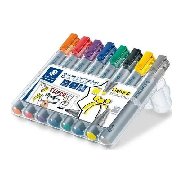 Staedtler STAEDTLER Lumocolor Flipchart-Marker 356/356B, 8er Etui nachfüllbar, DRY SAFE, auswaschbar, blockierte Spitze, - 1 Stück (356 SWP8)