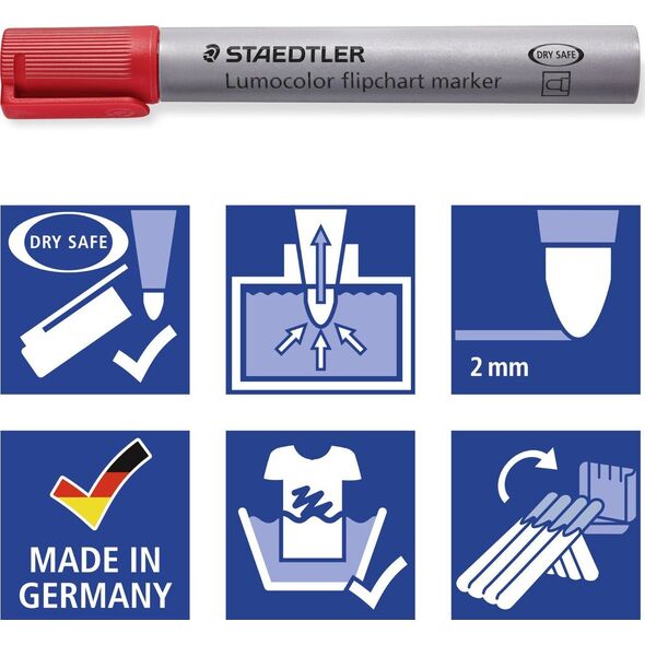 Staedtler STAEDTLER Lumocolor Flipchart-Marker 356/356B, 8er Etui nachfüllbar, DRY SAFE, auswaschbar, blockierte Spitze, - 1 Stück (356 SWP8)