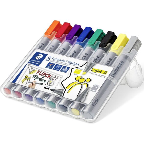 Staedtler STAEDTLER Lumocolor Flipchart-Marker 356/356B, 8er Etui nachfüllbar, DRY SAFE, auswaschbar, blockierte Spitze, - 1 Stück (356 SWP8)