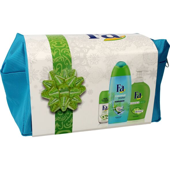 Fa Fa Zestaw prezentowy-Kosmetyczka (Żel pod prysznic Coconut Water 250ml+Deo roll-on Fresh 50ml+Mydło Hygiene 250ml )