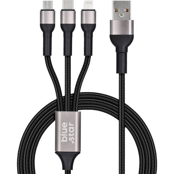 Kabel USB Blue Star BLUE STAR kabel z oplotem 2,4A  3w1 USB A do Lightning / Micro USB / Typ C TFK-DC-010 1,2 m czarny