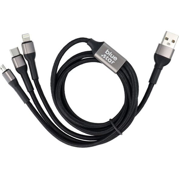 Kabel USB Blue Star BLUE STAR kabel z oplotem 2,4A  3w1 USB A do Lightning / Micro USB / Typ C TFK-DC-010 1,2 m czarny