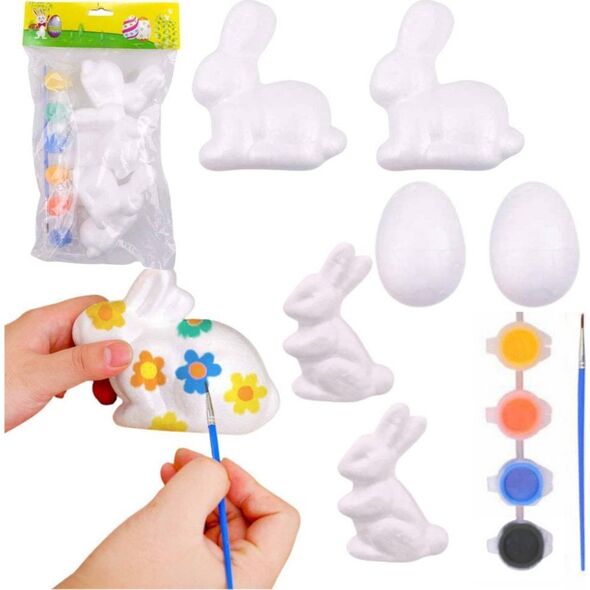 Zestaw Do Malowania Styropianowych Ozdób 4 Zające 2 Jajka Farby LEAN TOYS