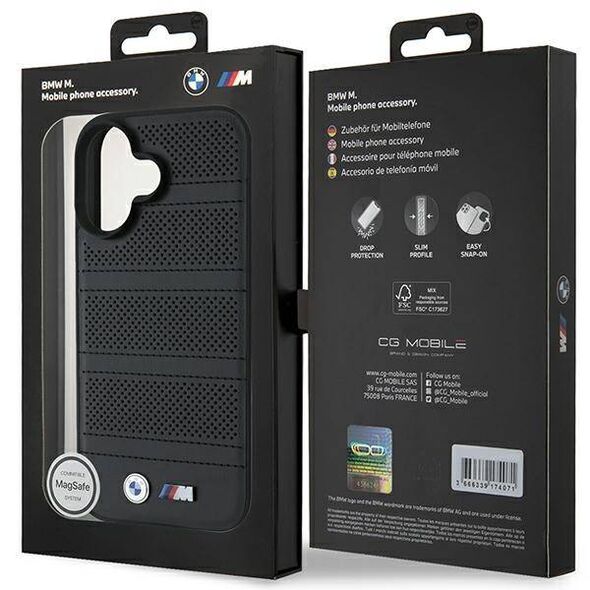 Original Case IPHONE 16 BMW Hardcase M Perforated & Stitched Line MagSafe (BMHMP16S23PUSPK) black
