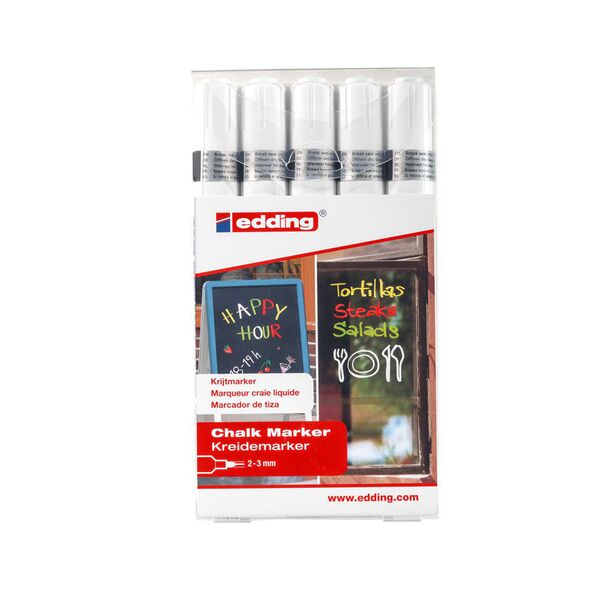 Edding Chalk Marker 4095 Μαρκαδόρος Μαυροπίνακα Υγρής Κιμωλίας Σετ 5 τεμαχίων Ασπρο (4-4095-5049) (EDD4-4095-5049) έως 12 άτοκες Δόσεις