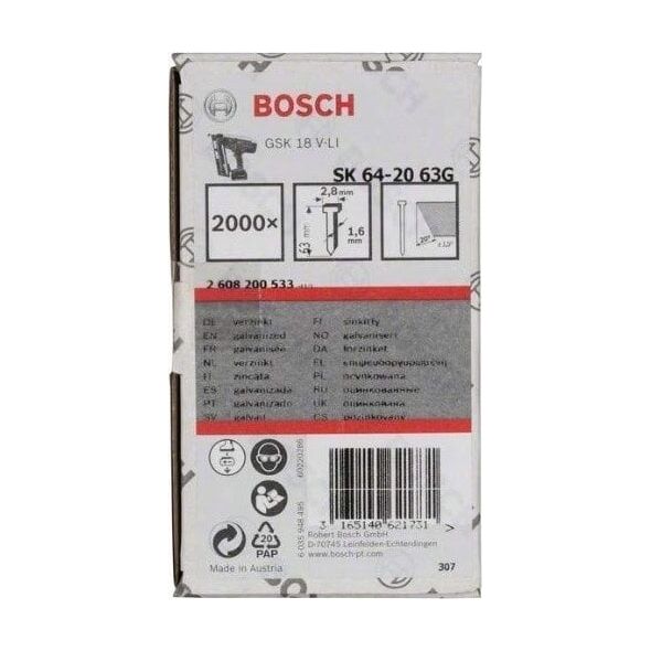 Bosch DYKKER 20GR 1,6X63MM GL 2000 STK