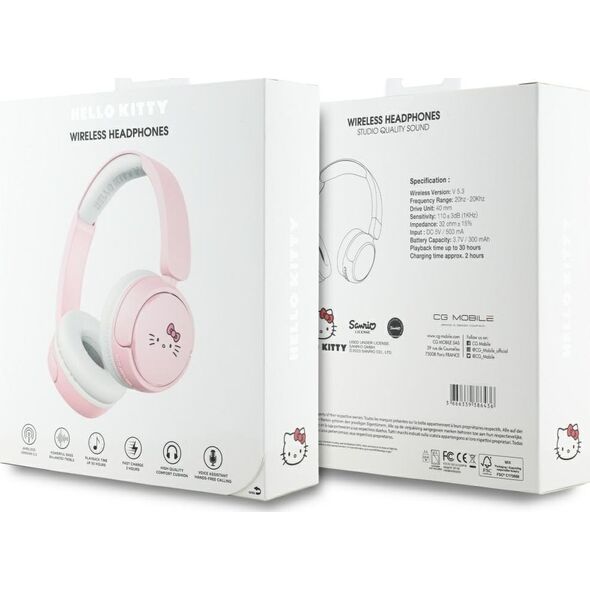 Słuchawki nauszne Hello Kitty Face Logo   Bluetooth różowy