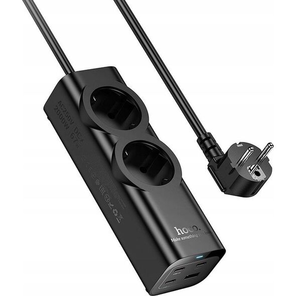 HOCO listwa zasilająca 2 gniazda + USB A + 3 x Typ C PD QC3.0 3A 67W NS10 2 m czarna