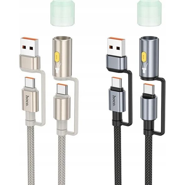 HOCO kabel All-in-one USB A / Typ C do Typ C / LED Light 3A 60W U138 1,2 m czarny